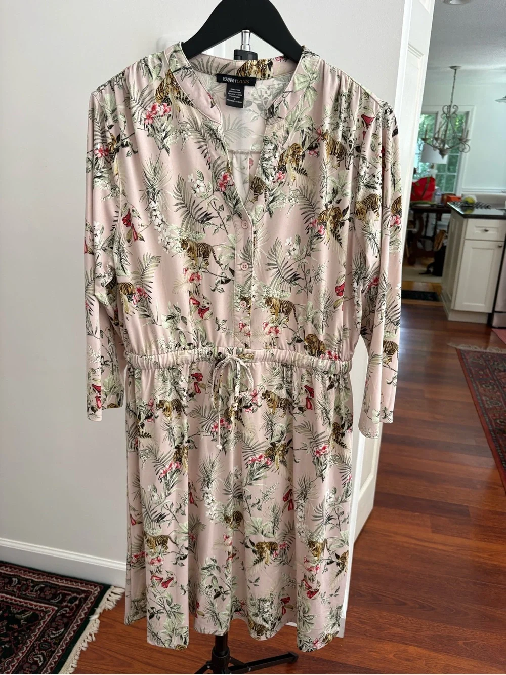 Robert Louis Light Pink Tropical Floral & Tiger Print Midi Dress